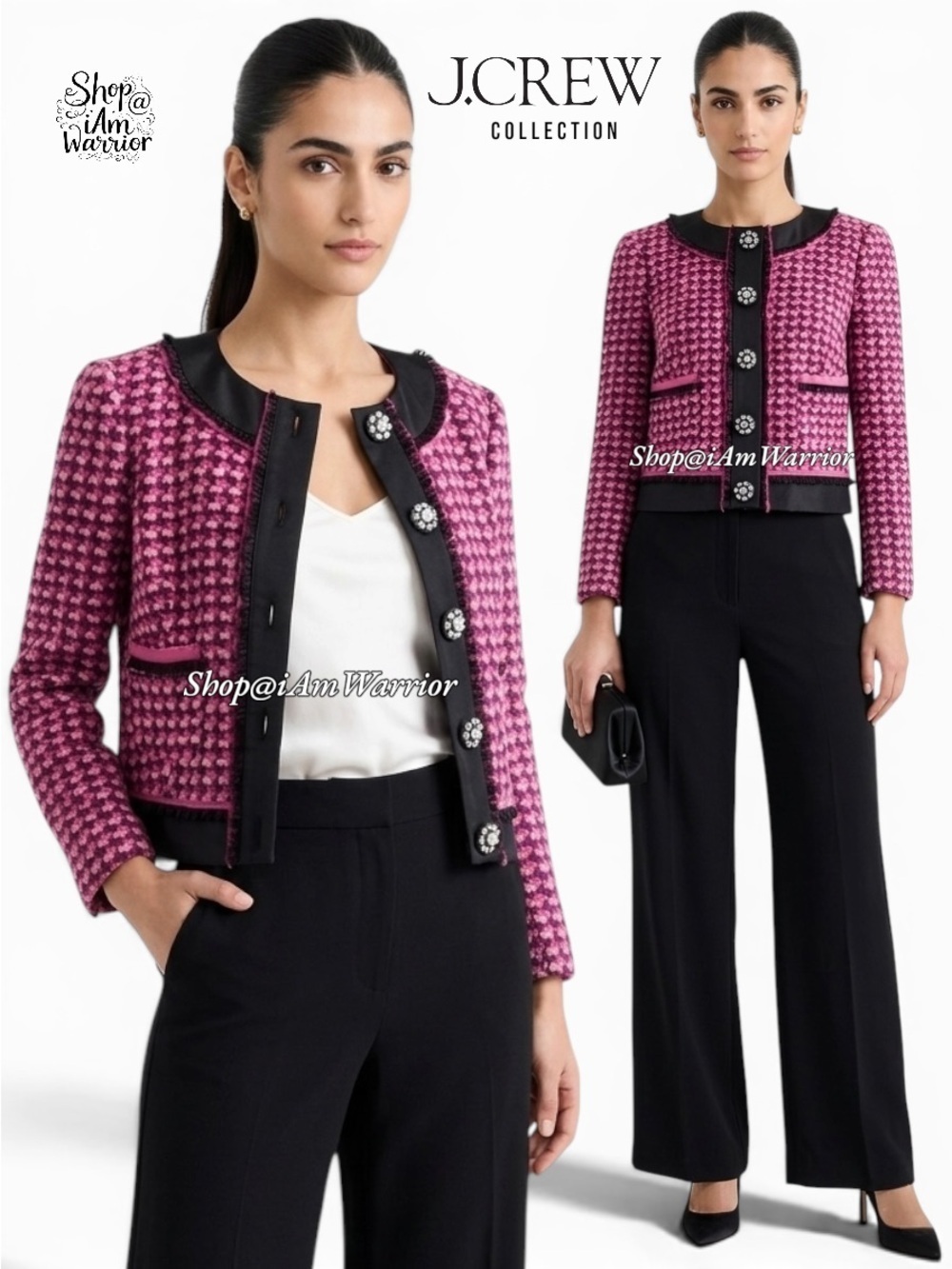 J.Crew Collection tweed bouclé embellished button crop jacket *shop@iamwarrior